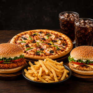 Family Feast (2 Burgers + Pizza + Fries + Drinks)